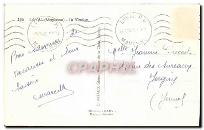 Viadukt w La Vallée (Mayenne) — widok mostu kamienianego nad rzeką — wydawca G. ARTAUD, Nantes — Rewers