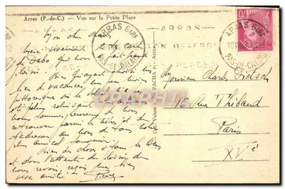 Arras (P.-de-C.) — Uitzicht op de Petite Place — uitgever onbekend — Achterkant