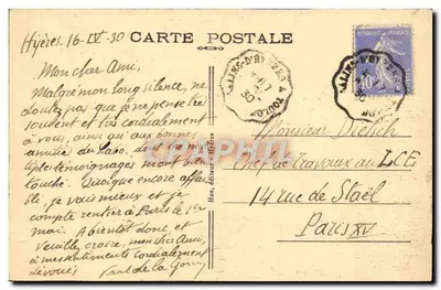 Hyères — A Estrada do Monte dos Pássaros, toda de sombra e luz — F. Hue, n°194 — Verso