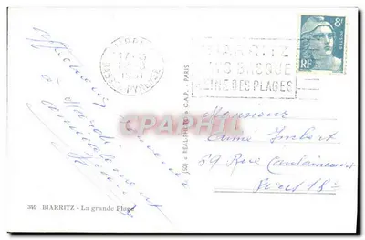 Biarritz - A Grande Praia — C.A.P. — n°349 — Verso