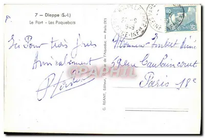 Dieppe — Le Port - Les Paquebots — G. Reant, Éditeur — Verso