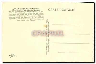 Castelo de Beauvoir — Arredores de St-Pourçain-sur-Besbre — Edição La Gigogne, Vichy — Verso