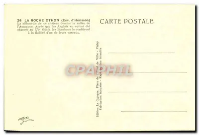 Castelo de La Roche Othon — Env. d'Hérisson — Edição La Cigogne, Vichy — Verso