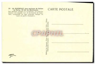 Castello di La Guerche — Vista del castello con stagno — Edizione La Cigogne, Vichy — Verso