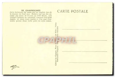 Castelo de Chavroches — vista do castelo sobre seu rochedo — Edição La Gigogne, Vichy — Verso
