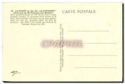 Zamek La Forêt — La Forêt w miejscu znanej jako "La Varenne" — Wydawnictwo La Gigogne, Vichy — Rewers