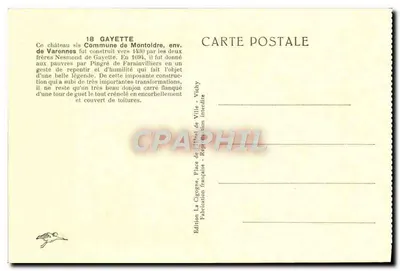 Zamek Gayette — Montoldre — Wydawnictwo La Cigogne, Vichy — Rewers