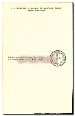 Bourges — Pałac Jacques Cœur — Façada południowo-zachodnia — Wydawnictwo Zabytków — Rewers