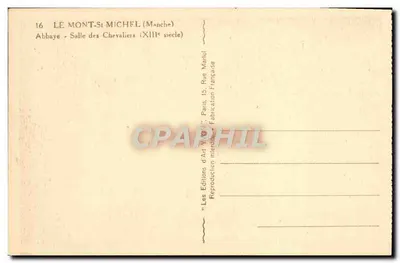 Mont-Saint-Michel — Abpia — Sala Rycerzy (XIII wiek) — Wydawnictwo Sztuki V. Martel, Paryż — Rewers