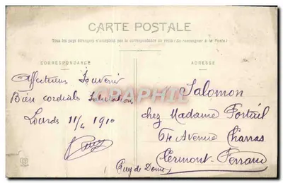 Lourdes — Vista geral — Editor L. Puy de Doma, n° 2 — Verso