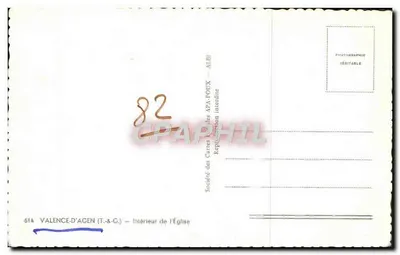 교회 내부 — 발랑스드아젠 (T.-&-G.) — APA-POTEX 카드포스탈 사회 — 뒷면