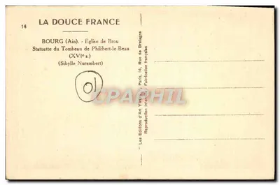 Bourg (Ain) — Igreja de Brou — Estátua do Túmulo de Philibert-le-Beau (Sibylle Nurembert) — Yvon — Verso