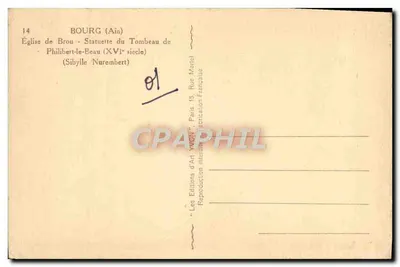 Bourg (Ain) — Igreja de Brou — Estátua do Túmulo de Philibert-le-Beau (Sibylle Nurembert) — Yvonn — Verso