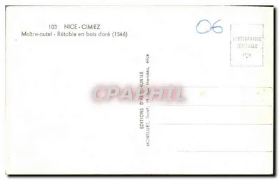 Rétable w drewnie złotym — NICE - CIMIEZ — Wydawnictwo Art Munier, nr 103 — Rewers
