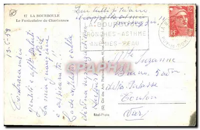 La Bourboule — Funicular de Chariannes — Réal-Photo — Rewers