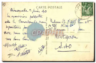 La Bourboule — Widok na kasyno, dolinę Vendeix i plateau Charlannes — Wydawnictwo La Cigogne, Drukarnia Brau — Rewers