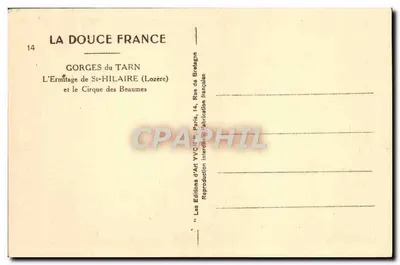 Góry Tarn — Ermitaż St-Hilaire i Cirque des Beaumes — Wydawnictwo Art YVON, Paryż — Rewers