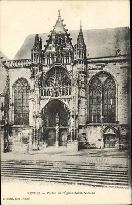 Rethel — Portail da Igreja de São Nicolau — E. Mulot, édit, Rethel