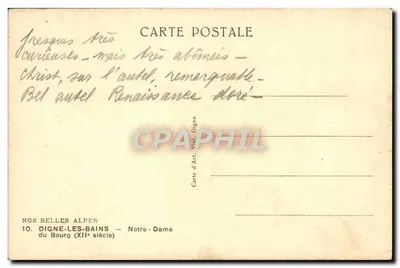 Digne-les-Bains — Nossa Senhora do Burgo — Século XII — Carta de Arte, Digne — Verso