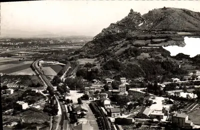 Bilhete postal moderno Saint Peray Vista aérea O Bairro da Estação e Crussol