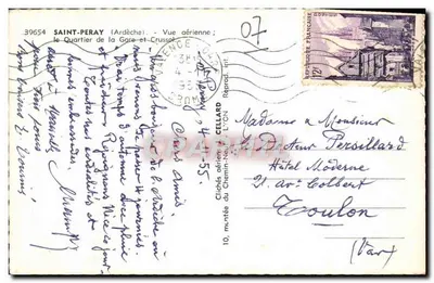 Bilhete postal moderno Saint Peray Vista aérea O Bairro da Estação e Crussol — Verso