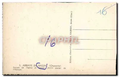 Abadia de Bassac — Facha da igreja e entrada (século XVII) — Edições A. Gilbert — Verso