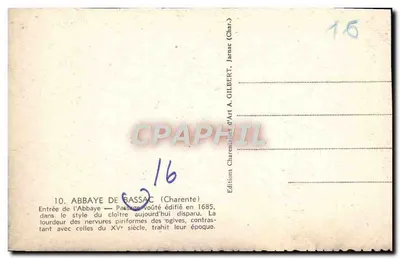 Entrada da Abadia de Bassac — Passagem abobadada — Éditions A. Gilbert, Jarnac — Verso