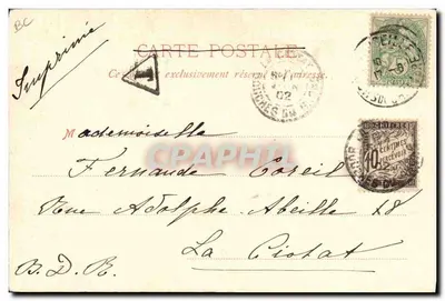 Bebé en un cesto — Paquete postal a la Sra. Piot — A. B., Editor, París — Reverso