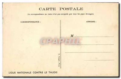 Sujeito: Criança e mulher em uma cozinha — texto humorístico sobre ratos — desenho de Poulard — editor Ligue Nationale Contre le Taudis — Verso