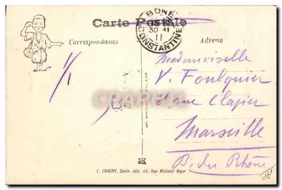 Em Rhamadan — caricatura de um homem comendo — L. Chagny, edição 44, Rue Michelet Alger — Verso