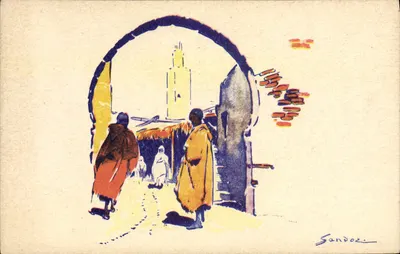 Mercado em Marrakech — vista sob um arco — editado pela Cie Gie Transatlantique, n° III