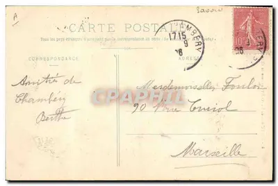 Trajes de Saboia (Arredores de Chambéry) — mulher em traje tradicional — editor E. Berthaud, Chambéry, n°8 — Verso
