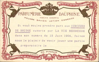 Perfumaria Dauphine — Concurso de Bridge — Éd. Pinaud, Paris
