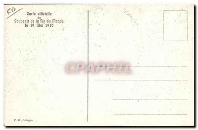 Fim do Mundo — 19 de Maio de 1910 — F. M., Colônia — Verso