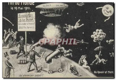 Expedição à Lua — Caricatura satírica — Selos 5c verde, carimbo TECTMAR 10