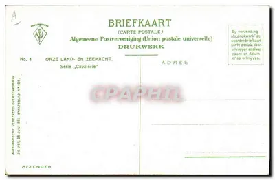 Tre cavalieri in uniforme — Trombettista, Brigadiere, Cavaliere — Jon. Nume & Cie — Verso