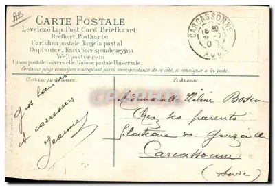 Criança alada com selos — Carta postal decorativa — Editor desconhecido, série não identificada — Verso