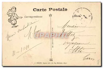 Junge Mann mit Geschenk-Korb — Frohe Neujahr 1911 — L. Chagny, Alger — Rückseite