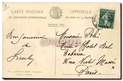 Bilhete postal antigo Fete Foraine Exposição internacional do Norte da França Roubiax 1911 Luna Park — Verso