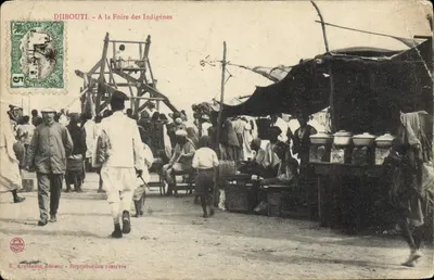 Bilhete postal antigo Fête Foraine Côte des Somalis Djibouti na feira dos indígenas