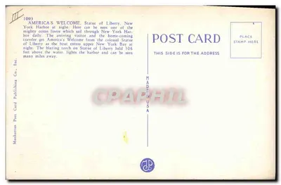 Statue of Liberty à la nuit — New York City — Manhattan Post Card Publishing Co., Inc. n°1003 — Verso
