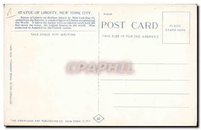 Estátua da Liberdade — Nova Iorque — The American Art Publishing Co. n°45 — Verso