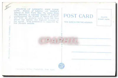Statue of Liberty, New York — Méditation Post Card Publishing Co. n°25375 — Verso