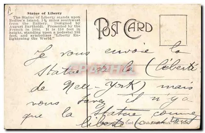 Statue of Liberty, New York — éditeur Success Postal Card Co. n° 1026 — Verso