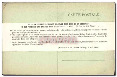 Doctor Sangrado soignant John Bull de sa pléthore — scène de Gil Blas — éditeur non visible, n° de série 274 — Rewers