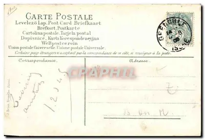 O idioma dos selos — carta postal ilustrada com um putto e selos com mensagens — editor não identificado — Verso