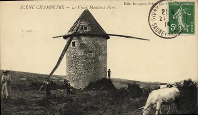 Landschaftsszene — Der Alte Windmühle — Edit. Bourgeois Frères Chalon