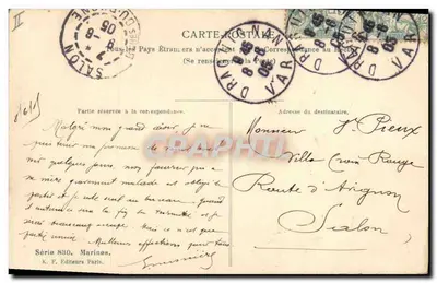 Statek żaglowy — Port w Salonie — seria 830, Marines, K. F. Editeurs Paris — Rewers