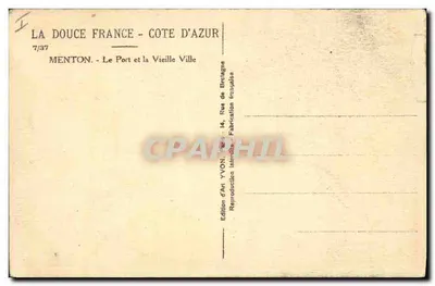 Bilhete postal antigo Barco de Pesca Menton O porto e a velha cidade — Verso