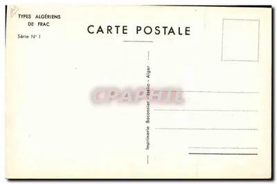 Karykatura portretu uśmiechniętego mężczyzny — Types Algériens de Frac, seria N°1 — Hélio-Alger — Rewers